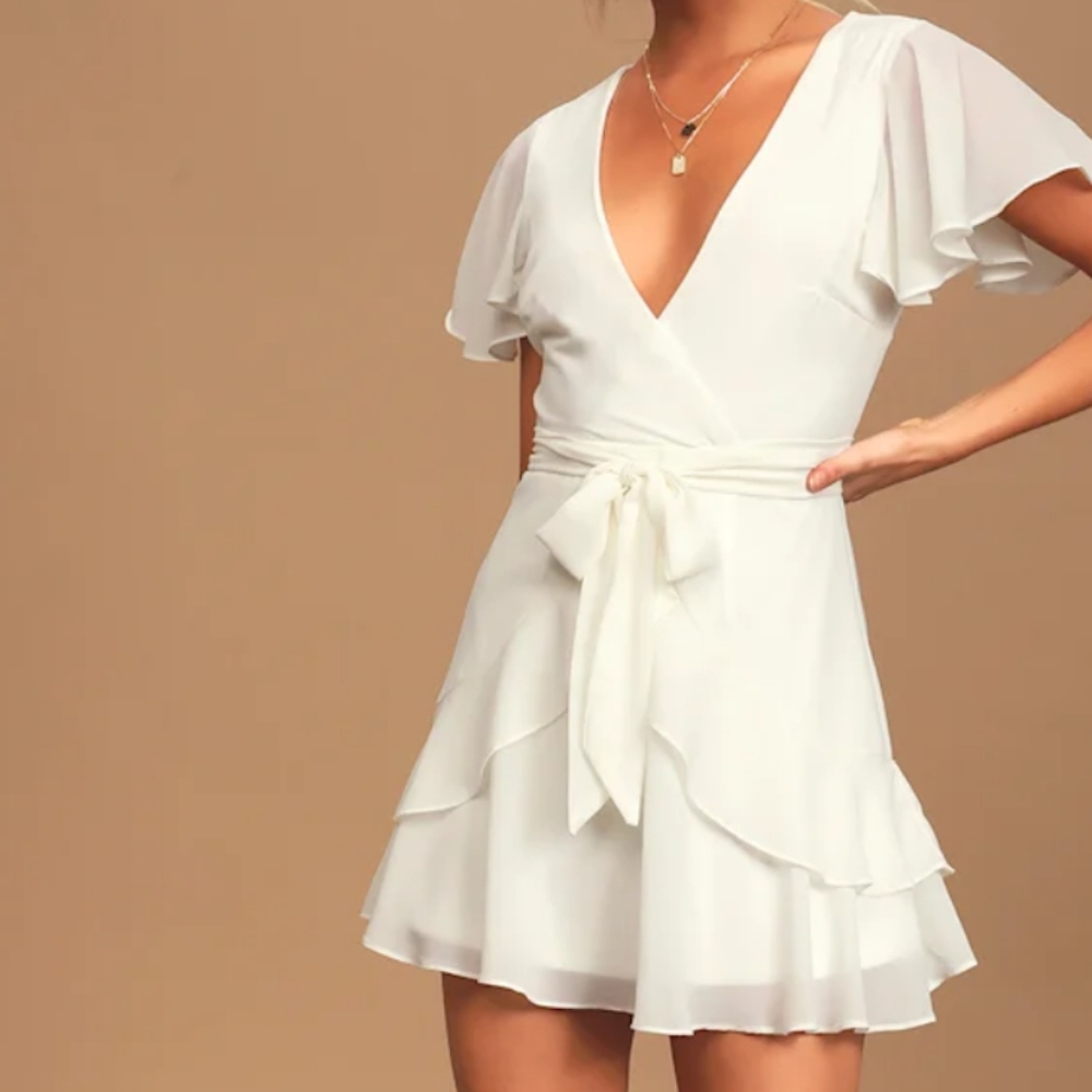 LULUS Elegant White Wrap Dress - Picture 4 of 16